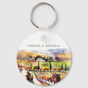 Napa Valley vineyard watercolor wedding favors Key Ring