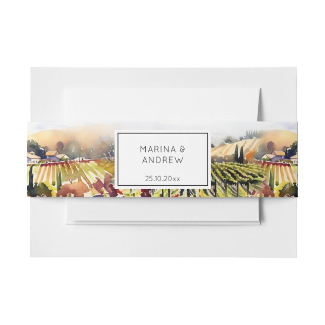 Napa Valley vineyard watercolor wedding Invitation Belly Band (Front Example)
