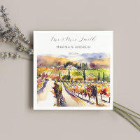Napa Valley vineyard watercolor wedding tableware