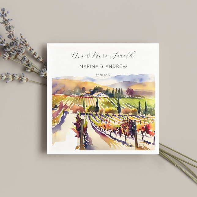 Napa Valley vineyard watercolor wedding tableware Napkin (Napa valley watercolor wedding napkins personalized napkins wedding tableware)