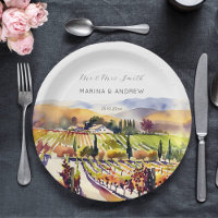 Napa Valley vineyard watercolor wedding tableware