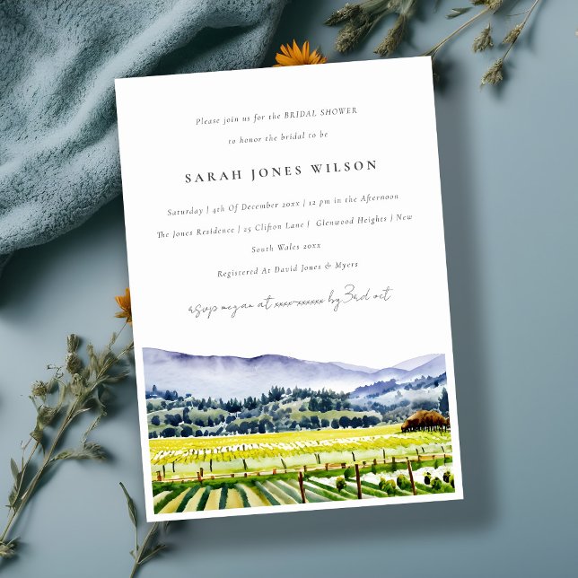 Napa Valley Watercolor Vineyard Bridal Shower Invitation (Creator Uploaded)