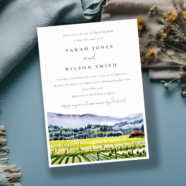 Napa Valley Watercolor Vineyard Couples Shower Invitation (Creator Uploaded)