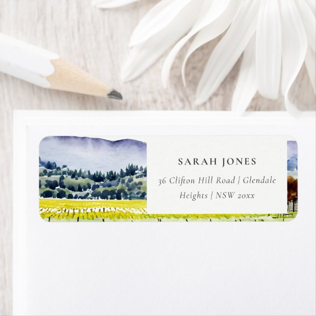 Napa Valley Watercolor Vineyard Landscape Address (Insitu)