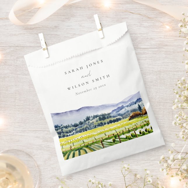 Napa Valley Watercolor Vineyard Landscape Wedding Favour Bags (Clipped)