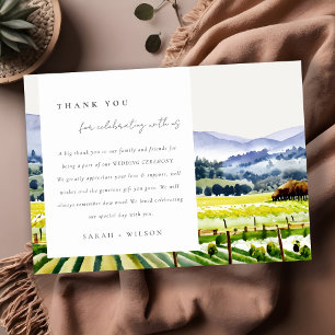 Napa Valley Watercolor Vineyard Landscape Wedding Thank You Card