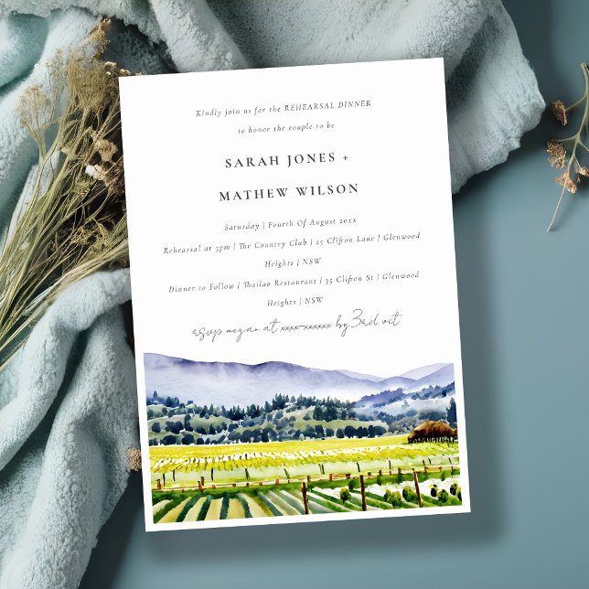 Napa Valley Watercolor Vineyard Rehearsal Dinner Invitation (Creator Uploaded)