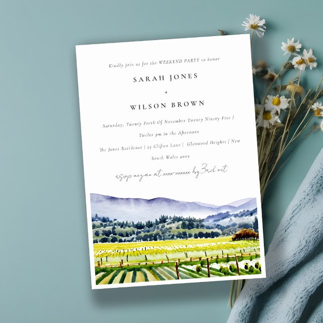 Napa Valley Watercolor Vineyard Weekend Party Invitation (Creator Uploaded)