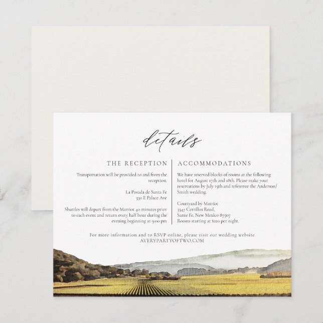 NAPA Watercolor Skyline Travel Details Card (Front/Back)