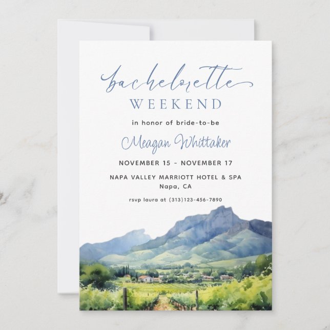 Napa Winery Bachelorette Weekend & Itinerary  Invitation (Front)
