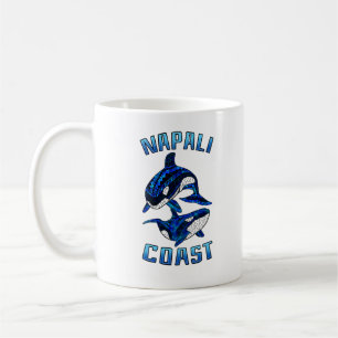 Napali Coast Hawaii Vacation Tribal Whale Orcas Coffee Mug