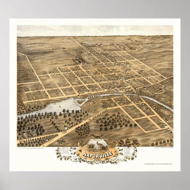 Naperville, IL Panoramic Map - 1869 Poster (Front)