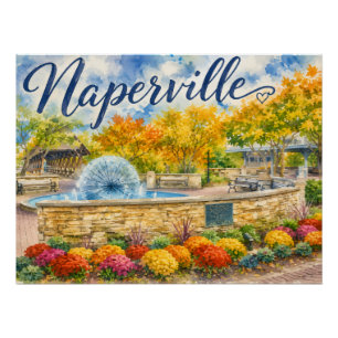 Naperville Illinois Dandelion Fountain Riverwalk Poster