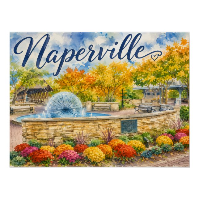 Naperville Illinois Dandelion Fountain Riverwalk Poster (Front)