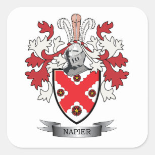 Napier Family Crest Coat of Arms Square Sticker