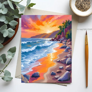 Napili Bay Sunset Maui Hawaii Painting Postcard