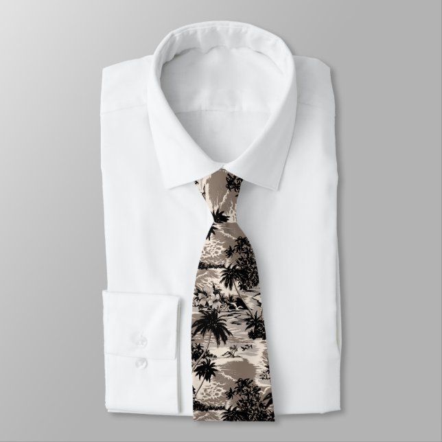 Napili Bay Tropical Hawaiian Taupe and Black Tie (Tied)