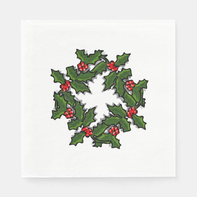 Napkin - Wreath of Holly Leaves and Berries (Front)