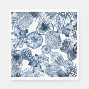 Napkins Blue and White Seashells Coastal Design