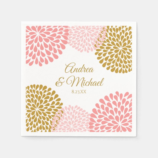 Napkins | Chrysanthemum (Pink and Gold) (Front)