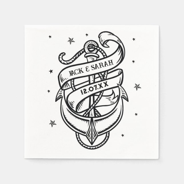 Napkins Wedding Names Anchor Tattoo Traditional  (Front)