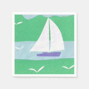 Napkins with a White Sailboat Design