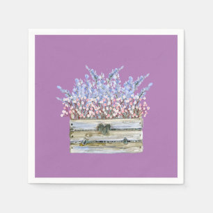 Napkins with Flowers in Faux Wood Container