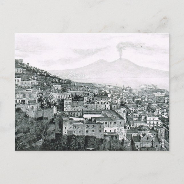 Naples, 1908, City and Mount Vesuvius Postcard (Front)