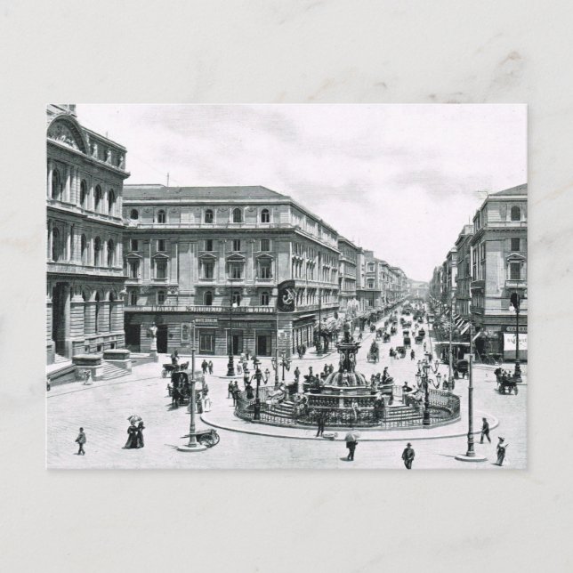 Naples, 1908, City centre and roundabout Postcard (Front)