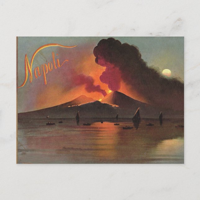 Naples, 1908, Vesuvius and the Bay of Naples Postcard (Front)