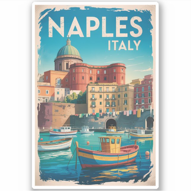 Naples Bay Italy Illustration Travel Art Vintage (Front)