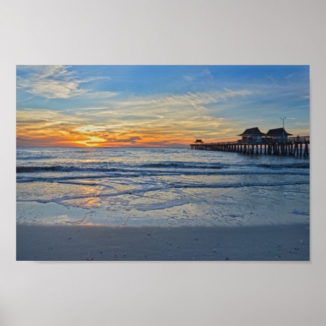 Naples Beach, Florida, Pier at Sunset Poster (Front)