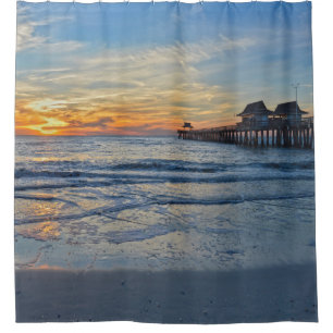 Naples Beach, Florida, Pier at Sunset Shower Curtain