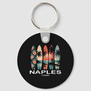 Naples Beach Florida Surfboard Surfing Retro _1 Key Ring