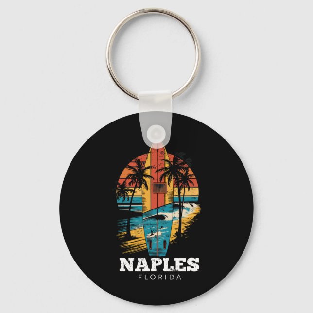 Naples Beach Florida Surfboard Surfing Retro  Key Ring (Front)