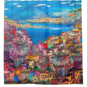 Naples cityscapeart,city,italian,landscape,modern, shower curtain