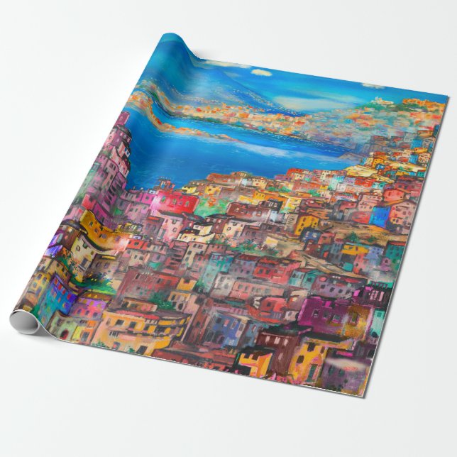 Naples cityscapeart,city,italian,landscape,modern, wrapping paper (Unrolled)