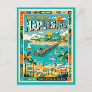 Naples FL Gulf Coast Retro 1960s Whimsical Postcard