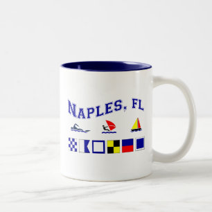 Naples, FL w/ Maritime Flags Two-Tone Coffee Mug
