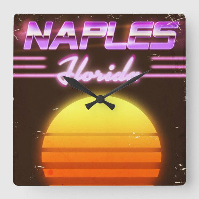 Naples Florida 1980s travel poster Square Wall Clock (Front)