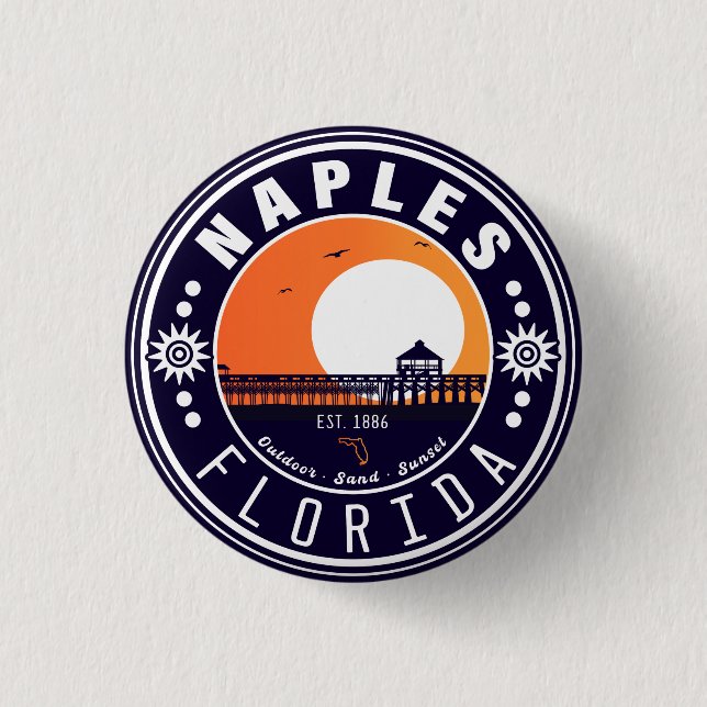 Naples Florida Beach Retro Sunset Pier 80s 3 Cm Round Badge (Front)