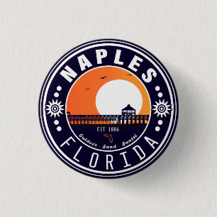 Naples Florida Beach Retro Sunset Pier 80s 3 Cm Round Badge
