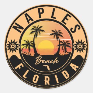 Naples Florida Beach Retro Sunset Souvenirs Classic Round Sticker