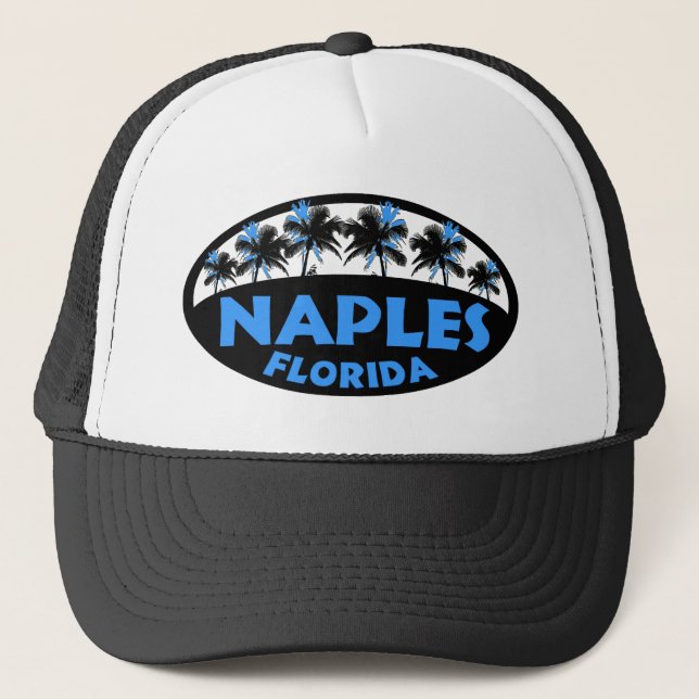 Naples Florida black blue palms Trucker Hat (Front)