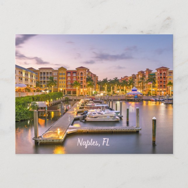 Naples, Florida Downtown and Boats at Sunset  Postcard (Front)