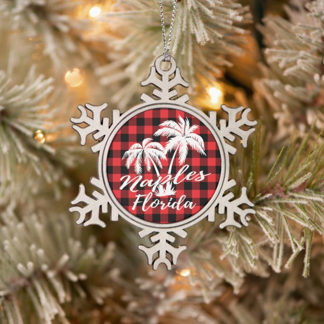 Naples Florida Palm Trees Beach Snowflake Pewter Christmas Ornament (Tree)