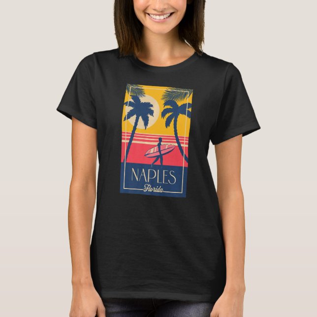 Naples Florida Retro Surfer Beach Sunset T-Shirt (Front)