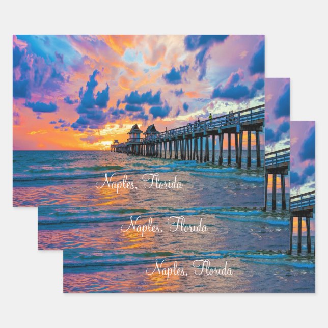 Naples, Florida scenic Postcard Wrapping Paper Sheet (Set)