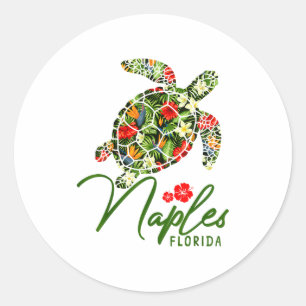 Naples Florida Sea Turtle Tropical Hibiscus Beach Classic Round Sticker