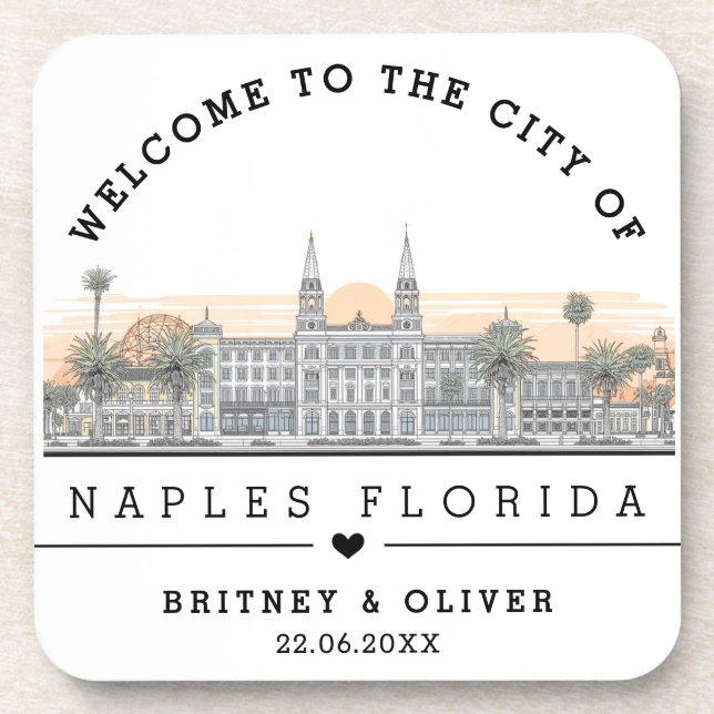  Naples Florida Skyline – Custom Wedding favour Coaster (Front)